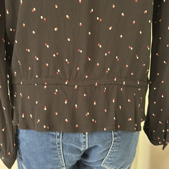 RAILS Top Beaux Black Off Set Dot Button Front Blouse Long Sleeve Ruffle Sz L - Picture 9 of 14